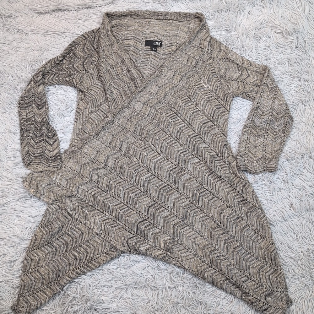 Vintage A.N.A Sweater Womens S Gray Cardigan Open Front Crochet Comfort Casual